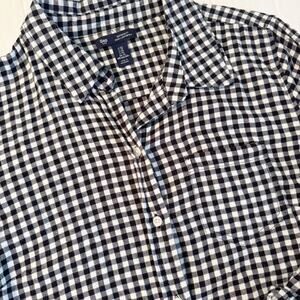 Gap Cotton Flannel Women’s XS Long Sleeve Fitted Boyfriend Black & White Gingham